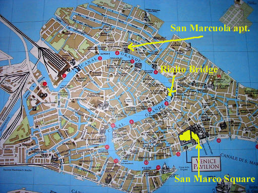 Overview map of Venice Italy noting the locations of some of our ...